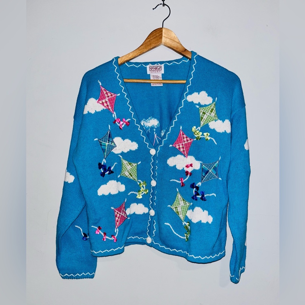Vintage Sweater Cardigan Kite Design PBJ Sport Sz L 🪁
